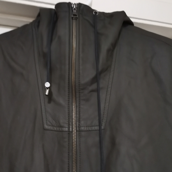 VINCE OLIVE GREEN LEATHER PARKA JACKET - Picture 8 of 12